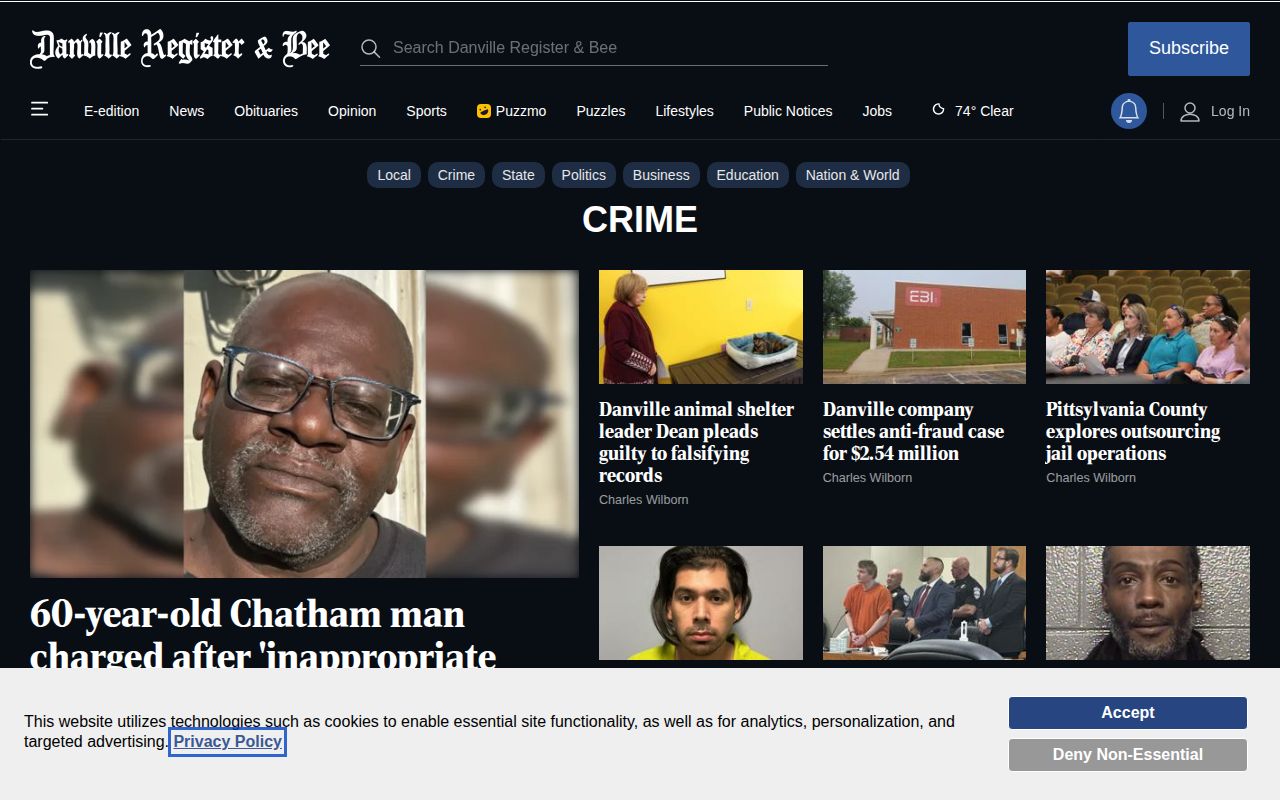 GoDanRiver Crime and Courts news section covering regional crime reporting