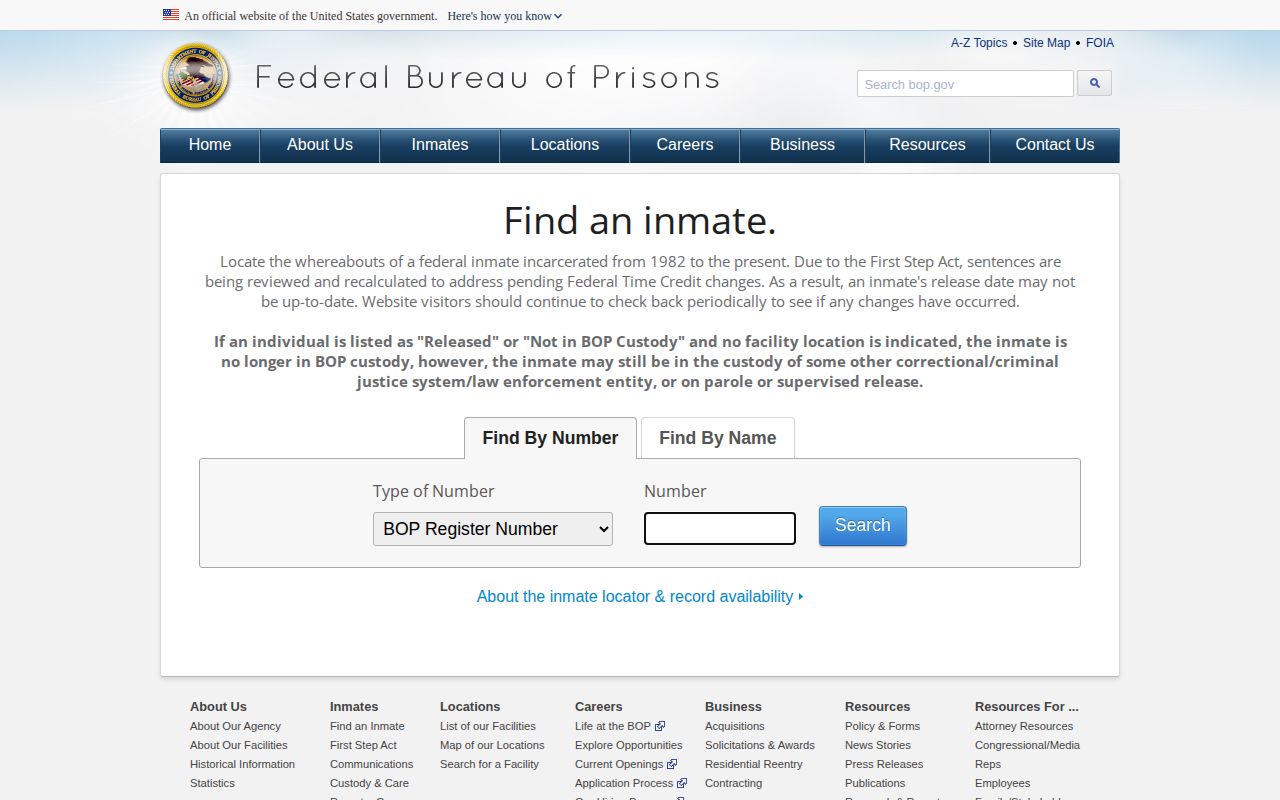 Pittsylvania County federal-custody search through the Bureau of Prisons Inmate Locator