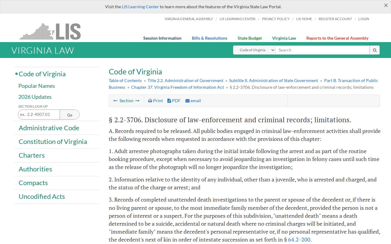 Pittsylvania County adult booking-photo access under Virginia Code section 2.2-3706