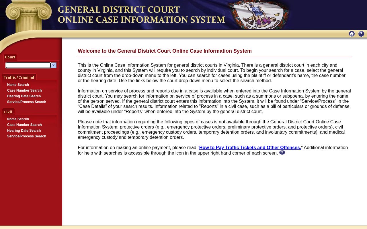 Pittsylvania County warrant court-record search in the Virginia General District Court system